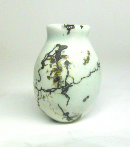 Miniature ceramic vase with hair decoration on celadon - A