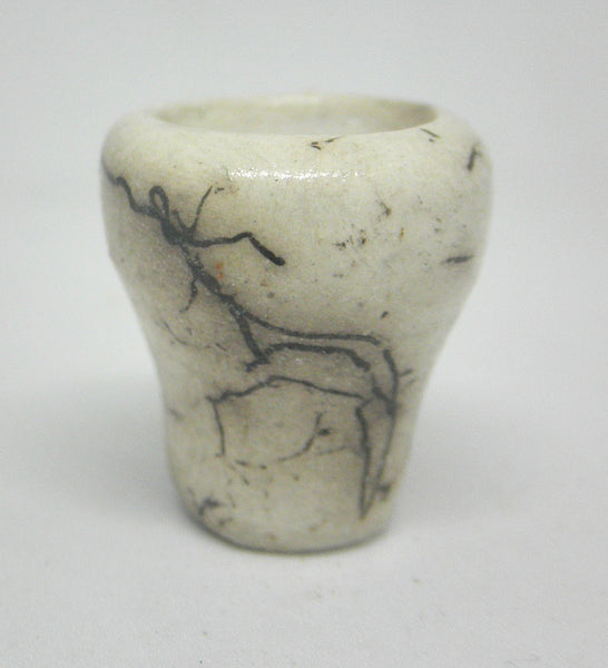 Miniature ceramic vase with hair decoration. #G