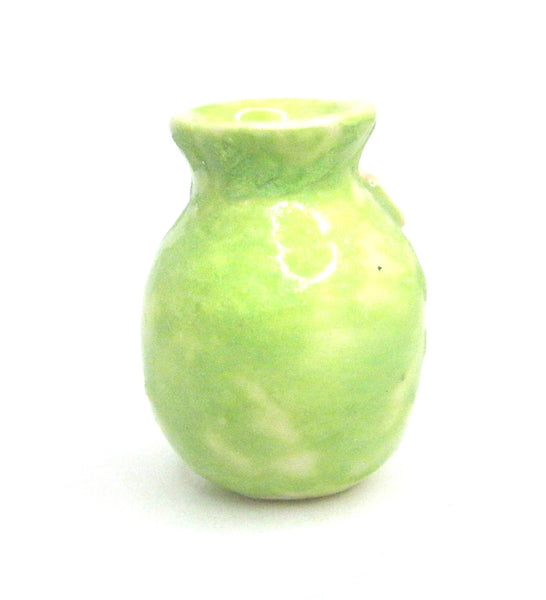 Miniature ceramic vase green with pink roses