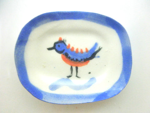 Miniature Picasso inspired ceramic plate -  blue bird