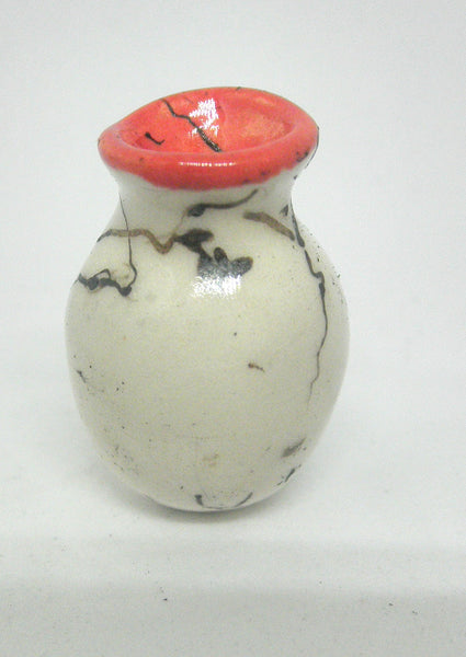 Miniature ceramic vase with hair decoration. #A