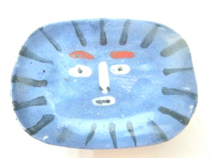 Miniature Picasso inspired ceramic plate -  blue face