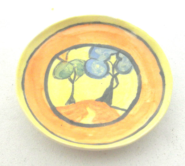 Miniature Clarisse Cliff inspired ceramic plate -  2 trees