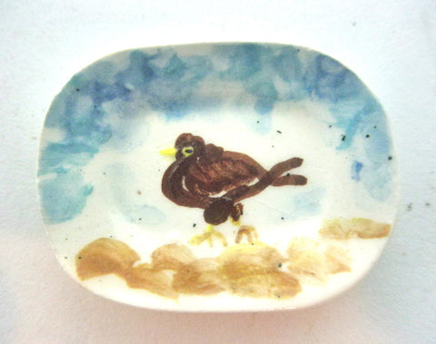 Miniature Picasso inspired ceramic plate -  brown dove
