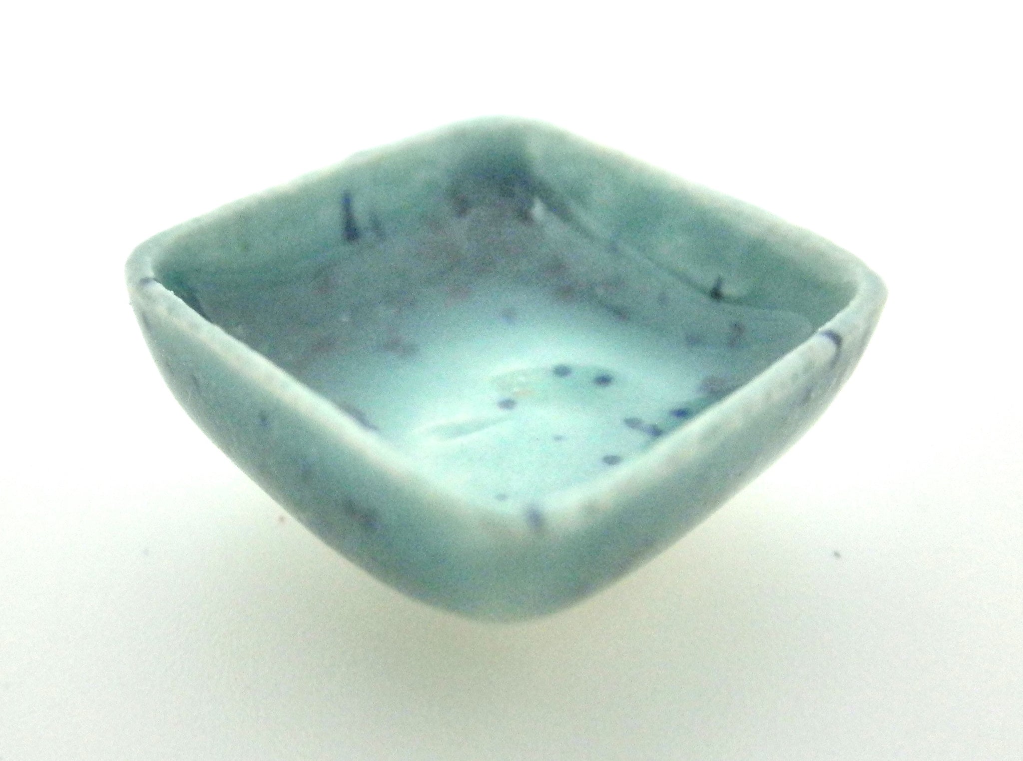 Miniature ceramic square bowl- speckled green