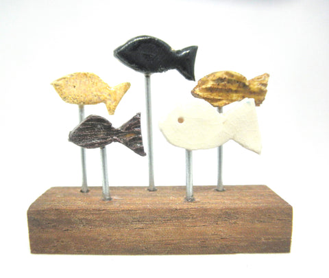 Miniature beach decor fish sculpture tan