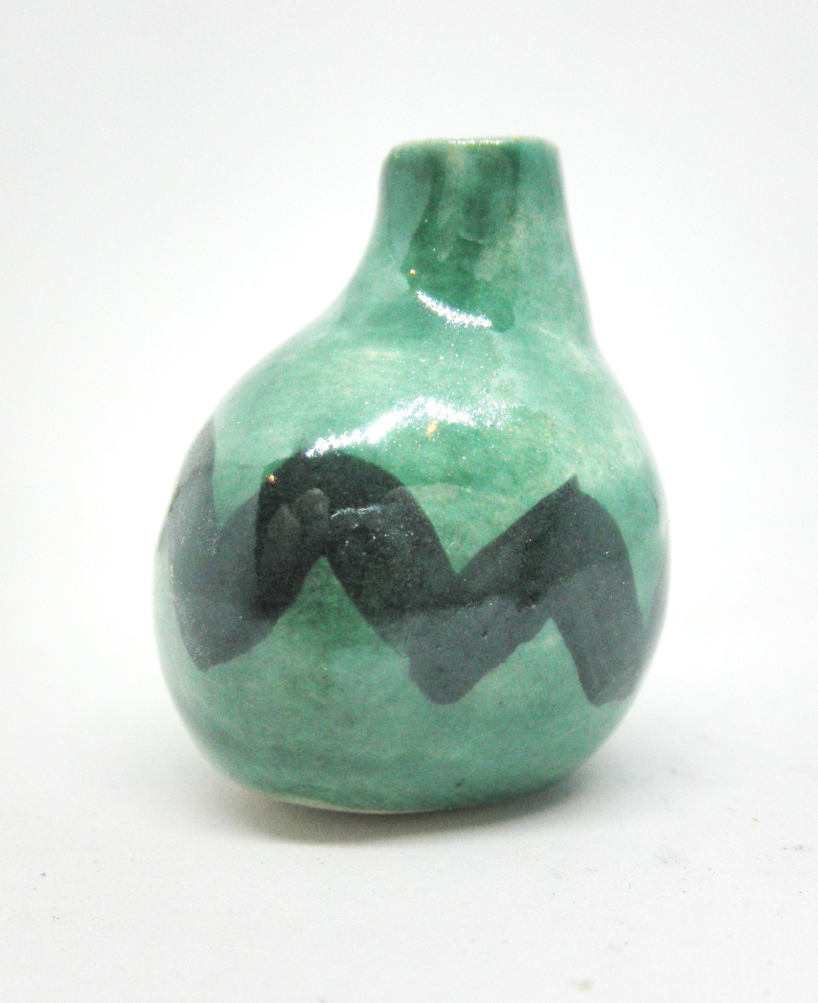 Miniature ceramic vase - gourd shape green and black