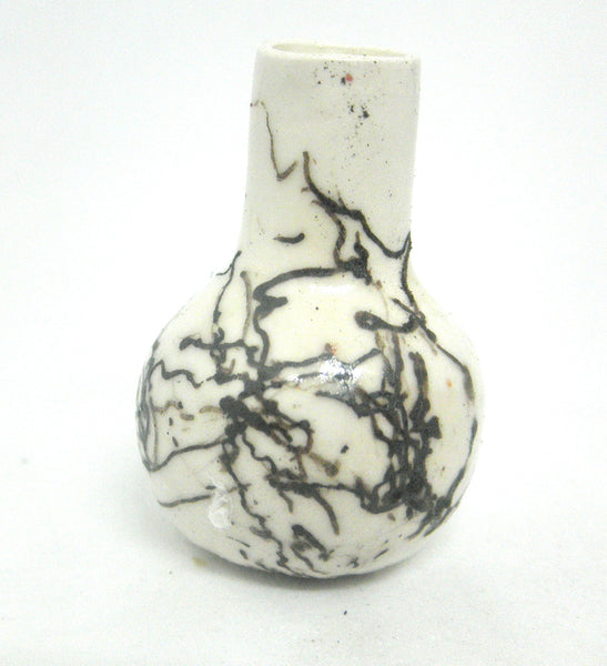 Miniature ceramic vase with hair decoration. #B