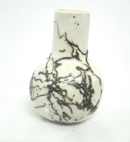 Miniature ceramic vase with hair decoration. #B