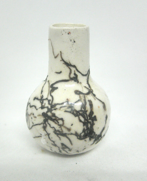 Miniature ceramic vase with hair decoration. #B