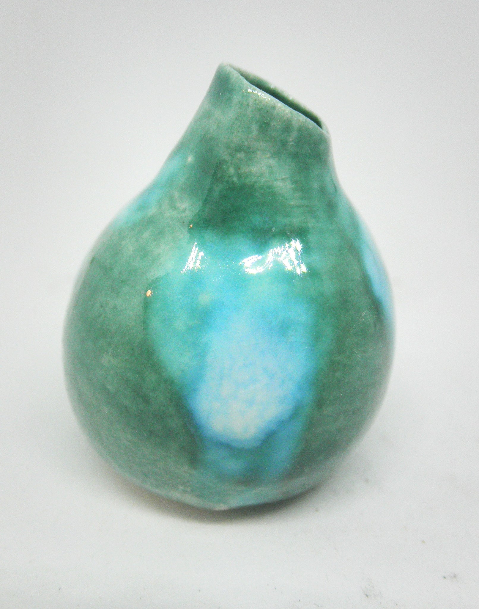 Miniature ceramic vase - gourd shape green and turquoise