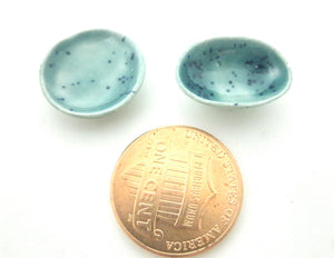 Miniature ceramic set of ceramic plate and bowl- speckled green