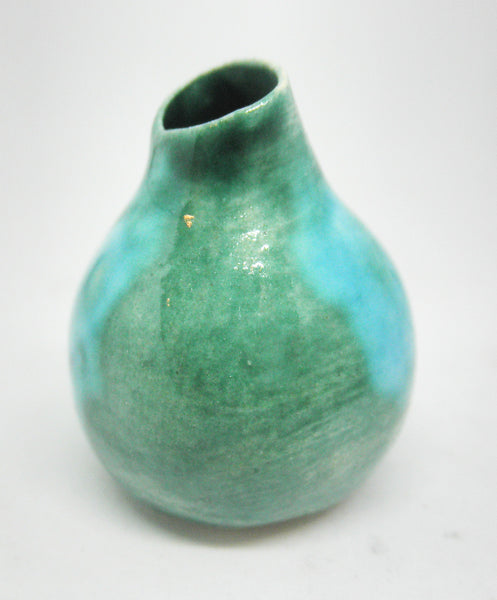 Miniature ceramic vase - gourd shape green and turquoise