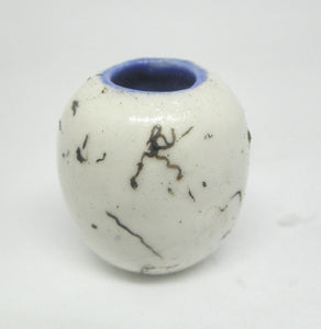 Miniature ceramic small vase with hair decoration. blue inside
