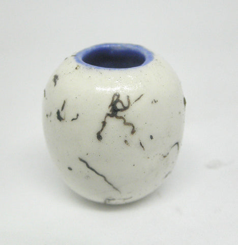 Miniature ceramic small vase with hair decoration. blue inside