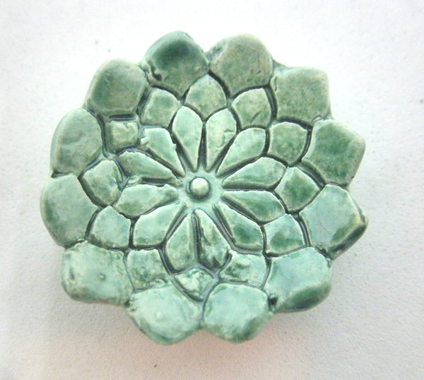 Miniature artist ceramic bowl textured green with scalloped edges-small