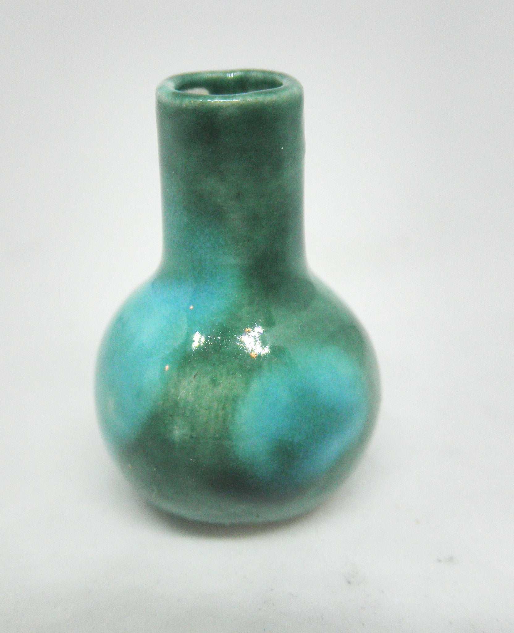 Miniature ceramic vase - green and turquoise #1