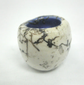 Miniature ceramic small vase with hair decoration. blue inside - B