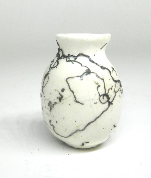 Miniature ceramic small vase with hair decoration - B