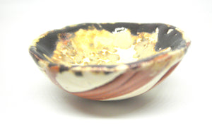 Miniature ceramic bowl red and white clay with speckled glaze