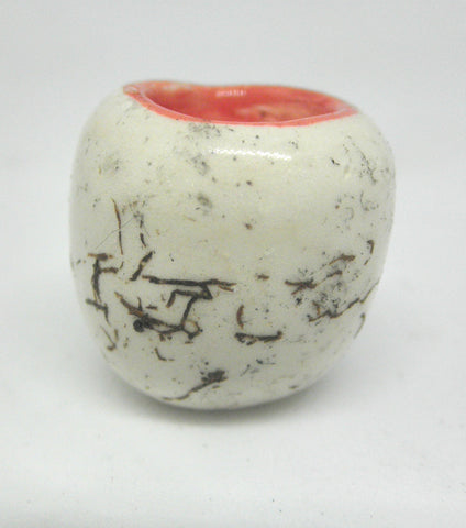 Miniature ceramic small vase with hair decoration. red inside