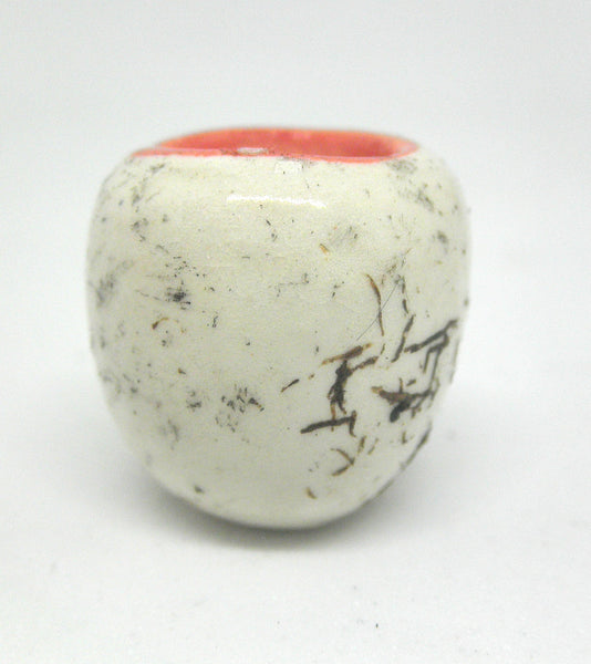Miniature ceramic small vase with hair decoration. red inside