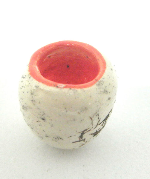 Miniature ceramic small vase with hair decoration. red inside