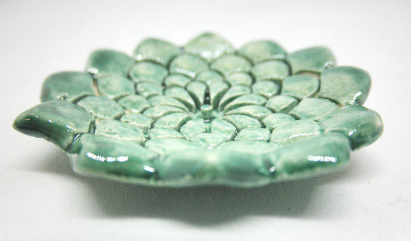 Miniature ceramic bowl textured green with scalloped edges-medium
