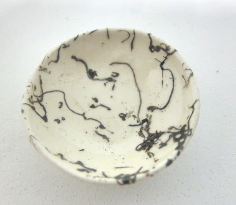 Miniature ceramic bowl with hair decoration. #D