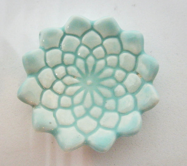 Miniature artist ceramic bowl textured light green with scalloped edges-small