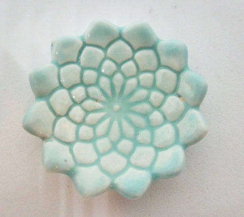 Miniature artist ceramic bowl textured light green with scalloped edges-small