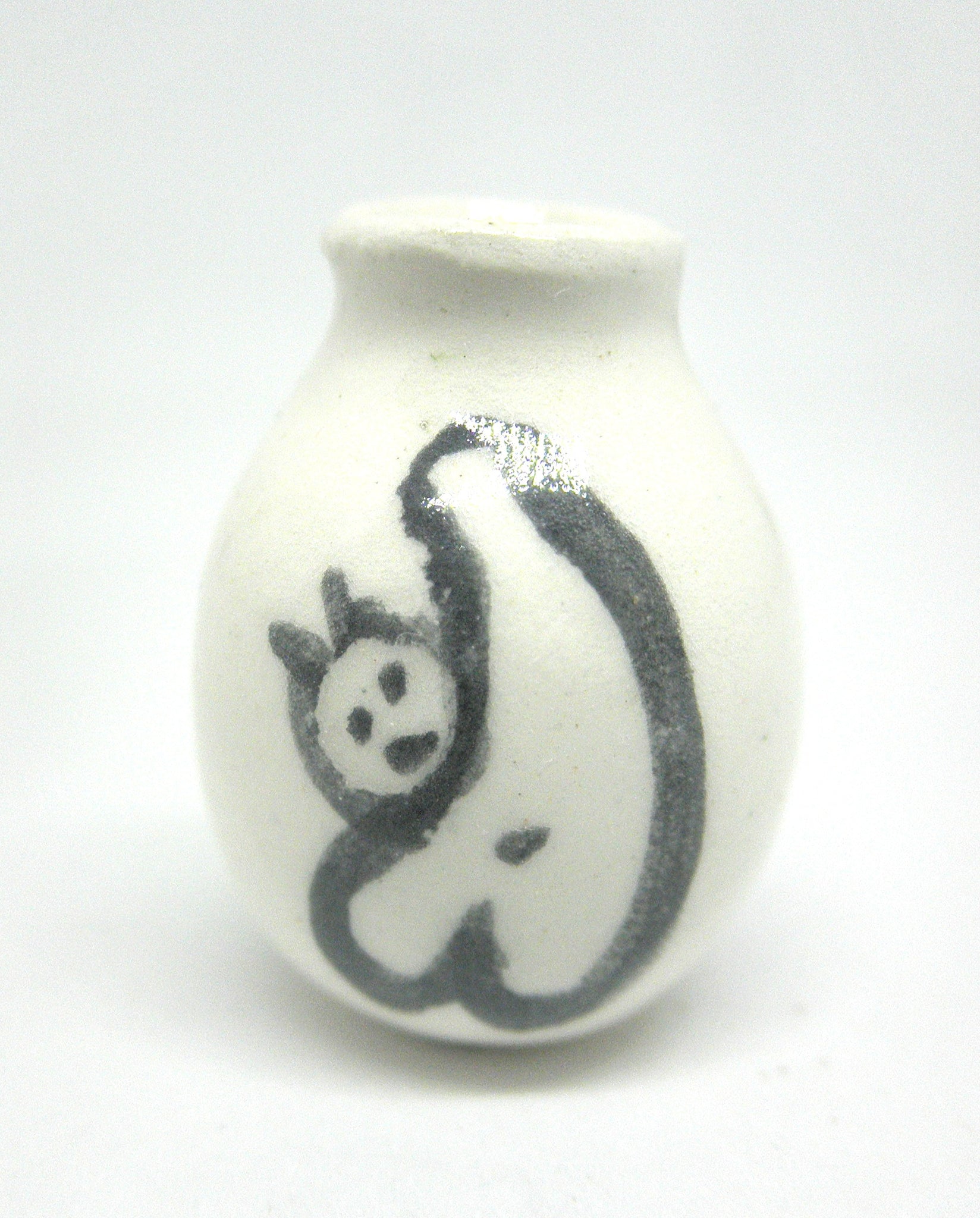 Dollhouse Miniature white vase with cat silhouette