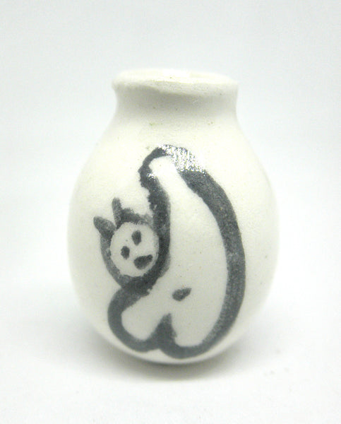 Dollhouse Miniature white vase with cat silhouette
