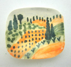 Miniature Majolica ceramic plate with Italian landscape