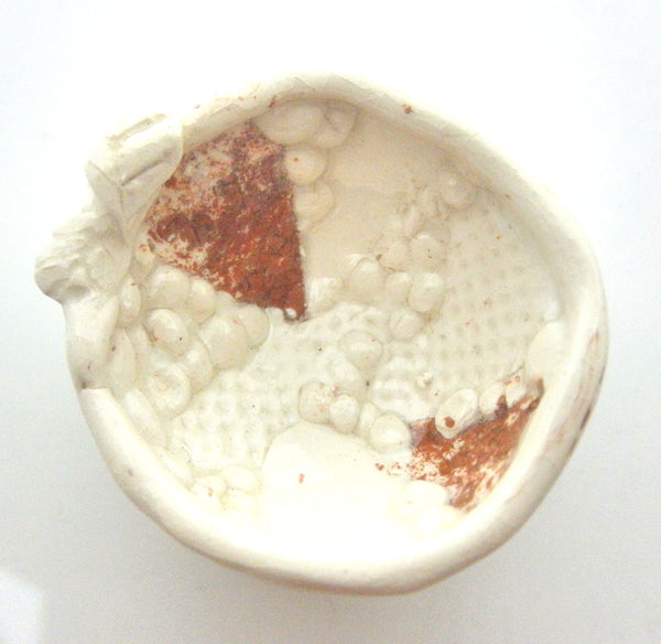 Miniature artist OOAK ceramic bowl textured white with red clay accent