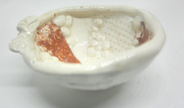 Miniature artist OOAK ceramic bowl textured white with red clay accent