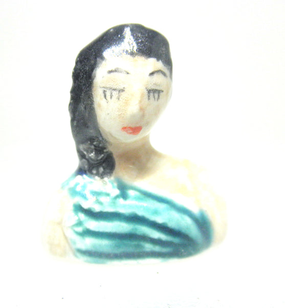 Miniature collector's art deco ceramic figurine woman bust