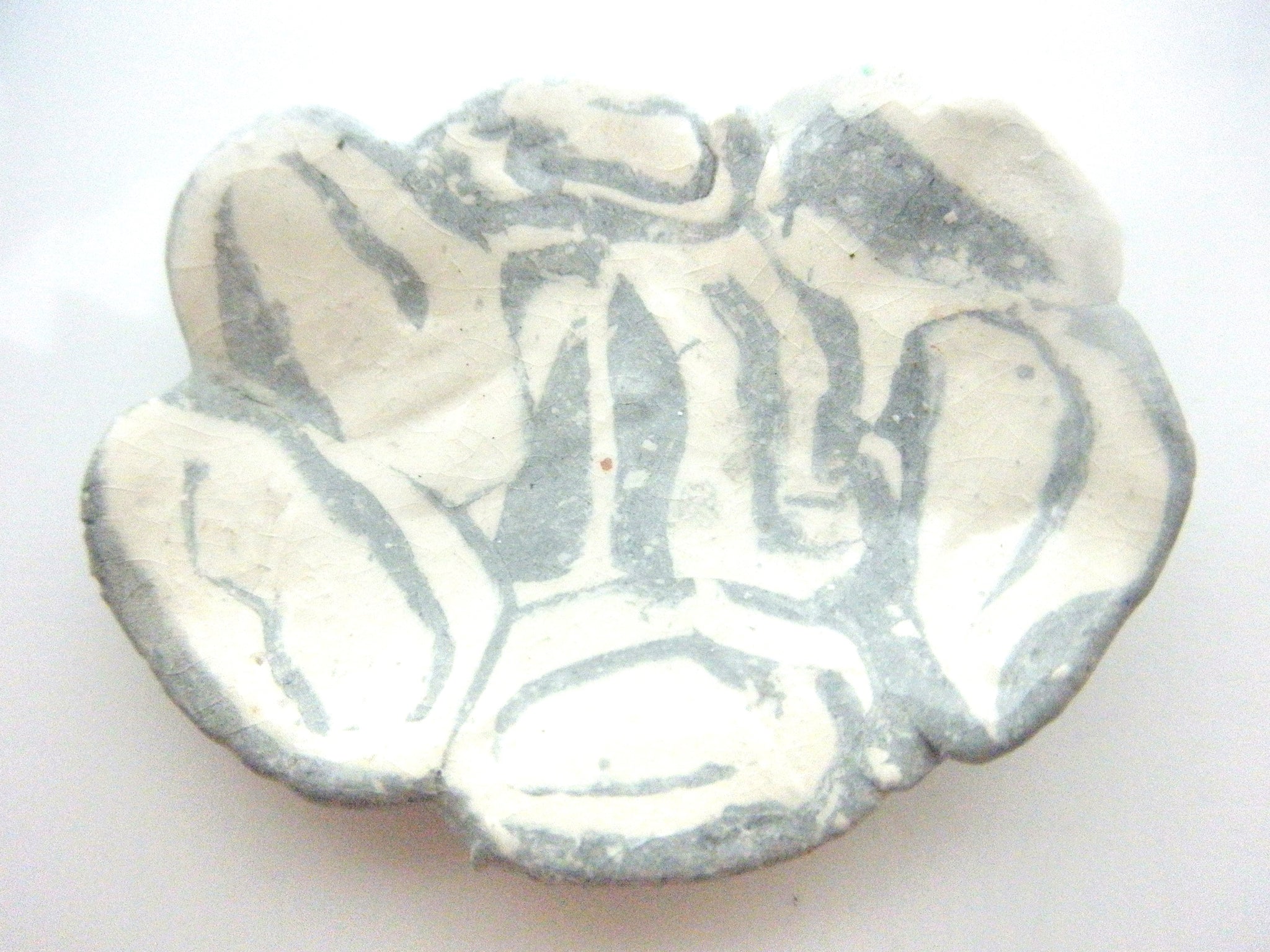 Miniature artist OOAK ceramic platter - grey and white