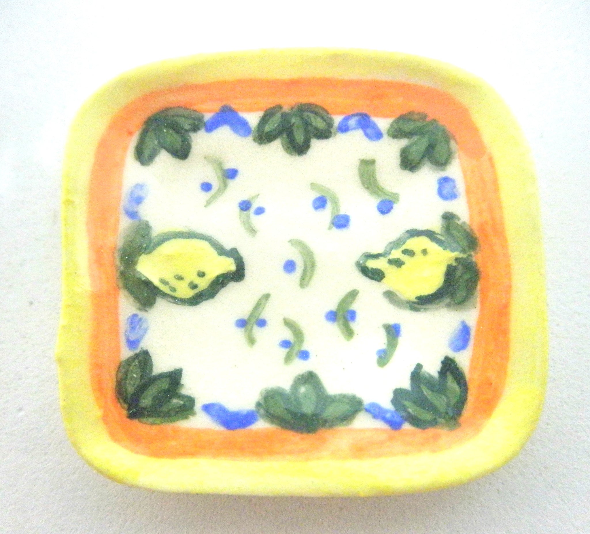 Miniature ceramic plate - Italian Majolica - Lemon with orange border