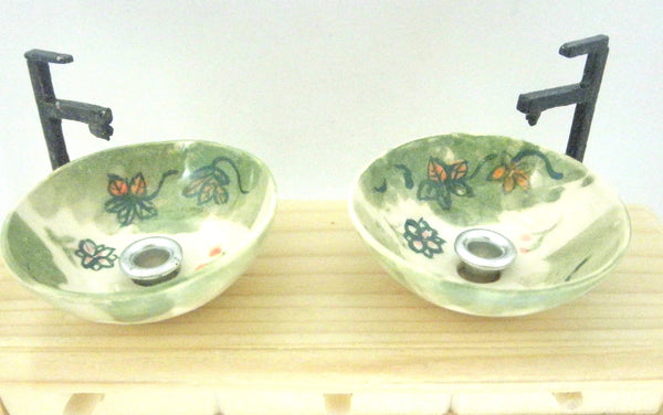 Set of 2 Vessel sinks 1/12th green with flowers
