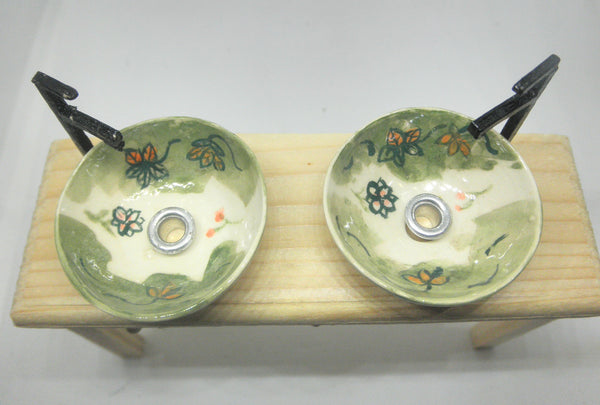 Set of 2 Vessel sinks 1/12th green with flowers
