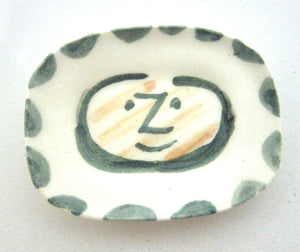 Miniature Picasso inspired ceramic plate -  face with green dots