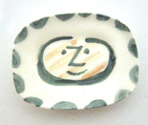 Miniature Picasso inspired ceramic plate -  face with green dots