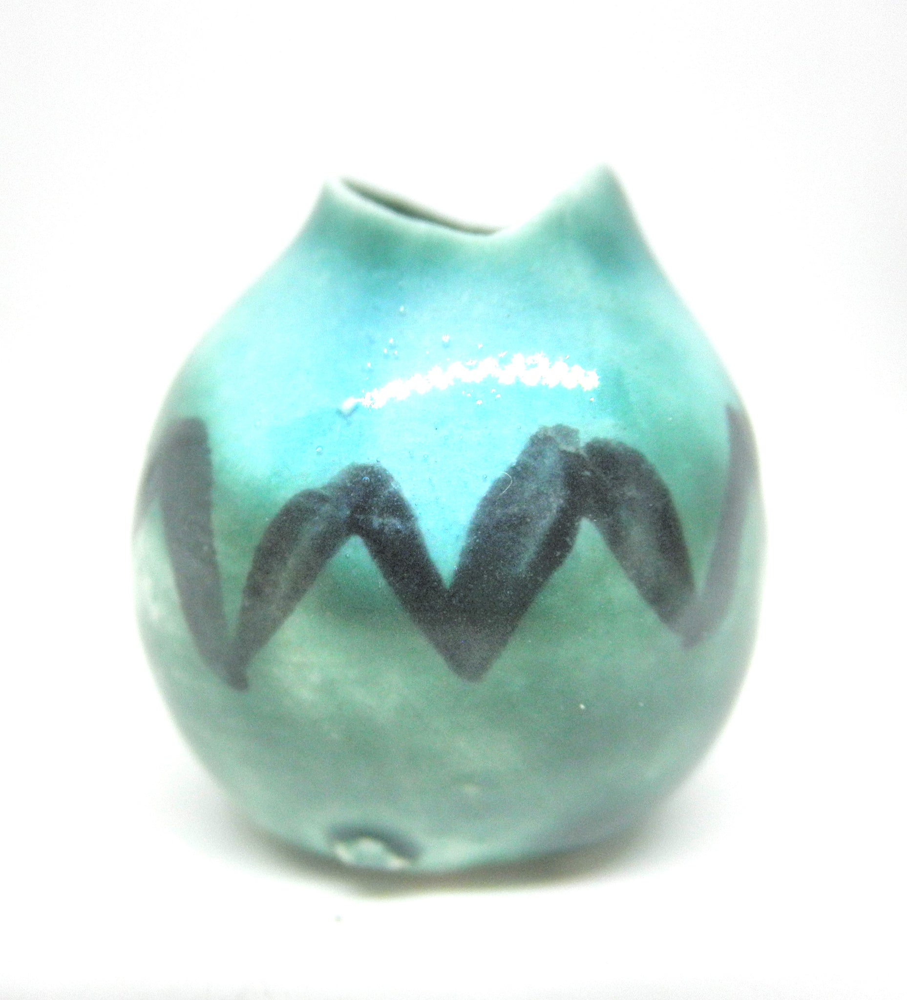 Dollhouse Miniature ceramic gourd shape vase - Turquoise