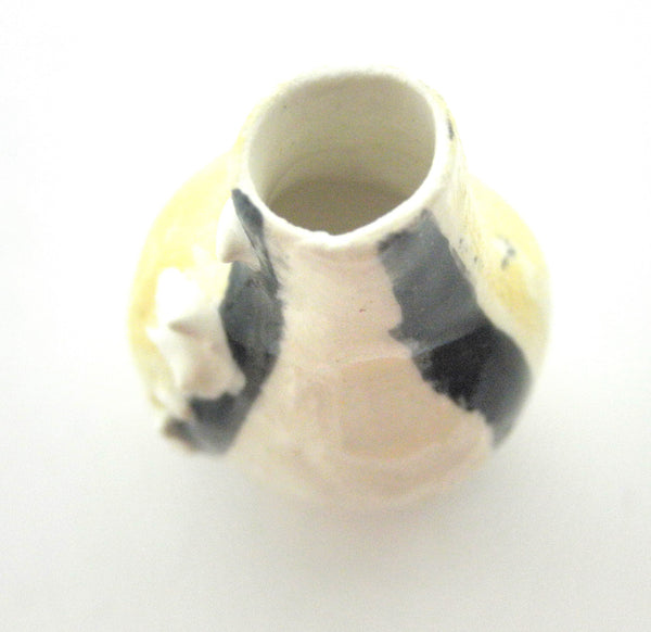 Dollhouse Miniature ceramic gourd shape vase - brown, white and black