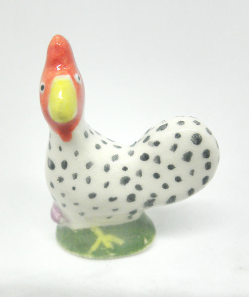 Miniature Ceramic Majolica Rooster black and white