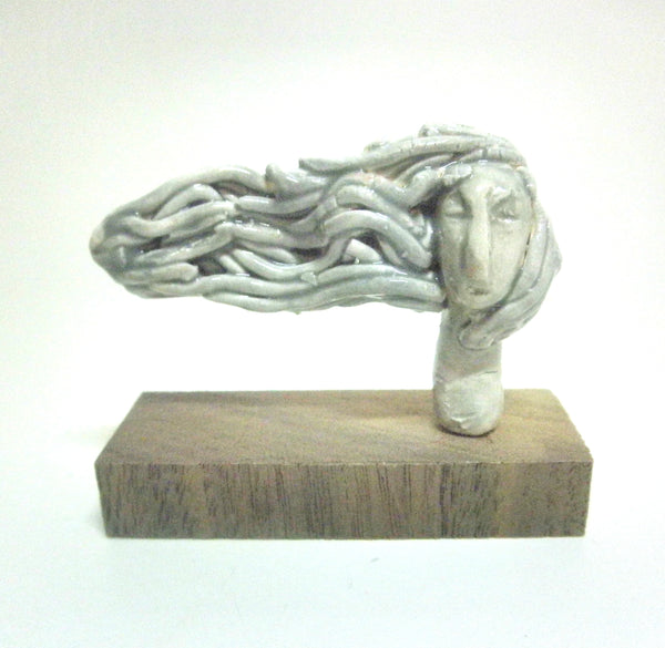 Miniature ceramic sculpture OOAK - Lady with wind-blown hair