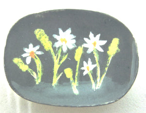 Miniature Majolica ceramic plate with daisies on black