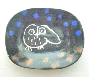 Miniature Picasso inspired ceramic plate -  dark owl