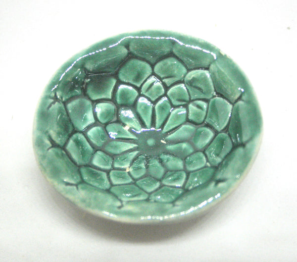 Miniature artist OOAK ceramic bowl textured green